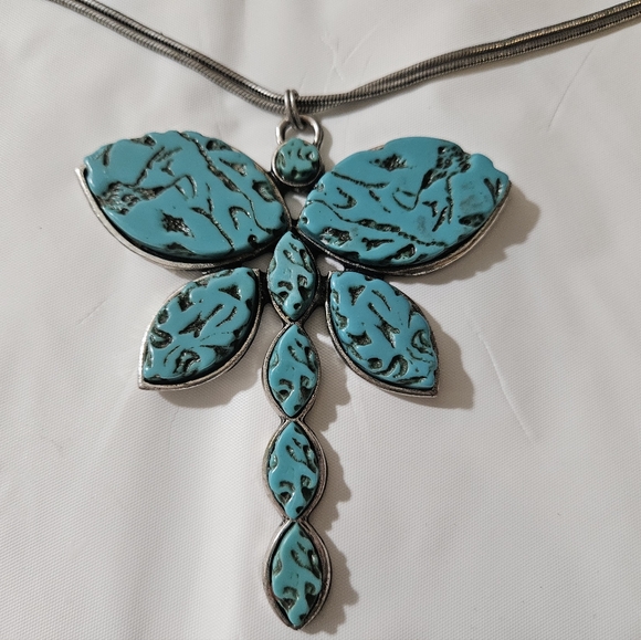Chico's Jewelry - Chico's Huge Turquoise Dragonfly Southwest Piece Adjustable Strap Necklace